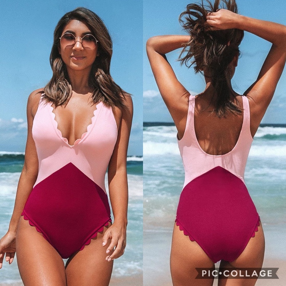 Cupshe Scalloped Colorblock One Piece Swimsuit